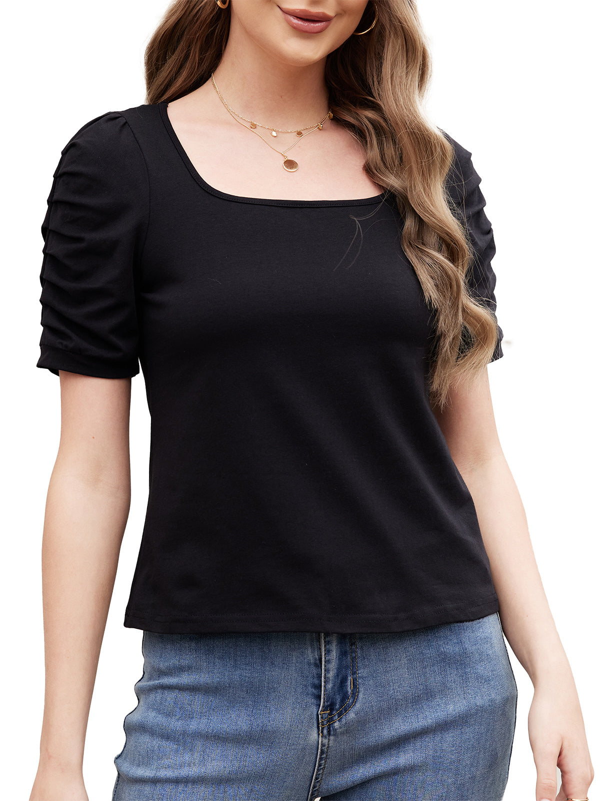 Large Neckline Bubble Sleeve Top