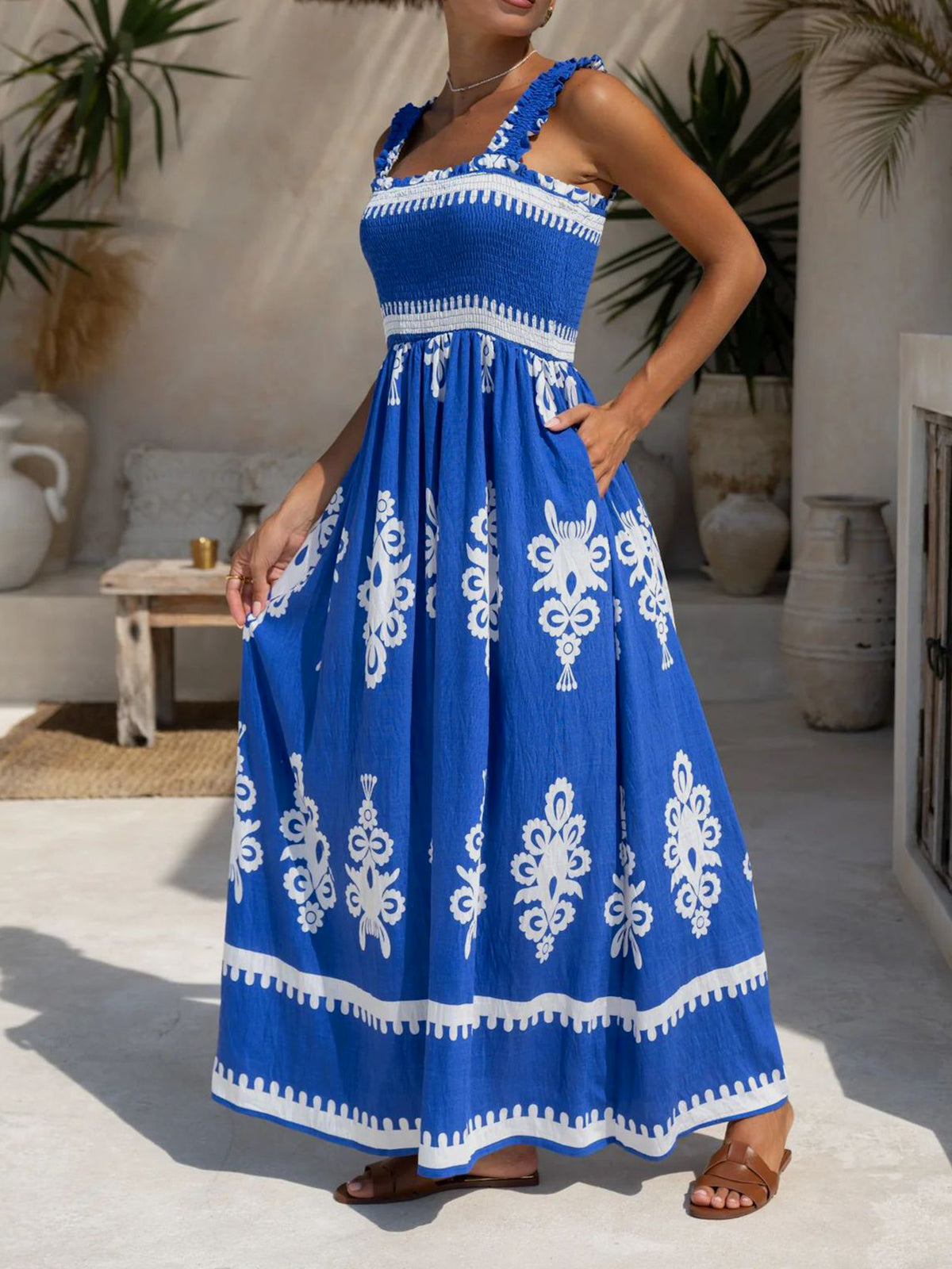 Sleeveless Square Neck Floral Dress