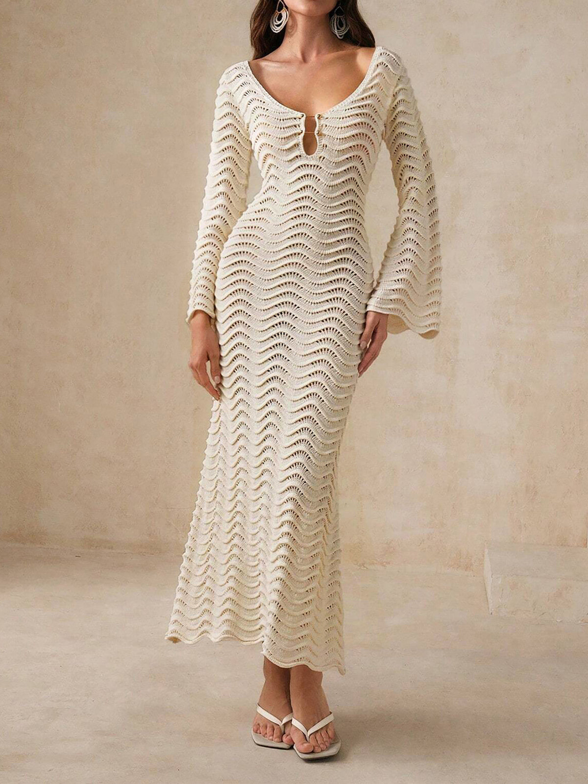 Trumpet Sleeve Knit Beach Dress