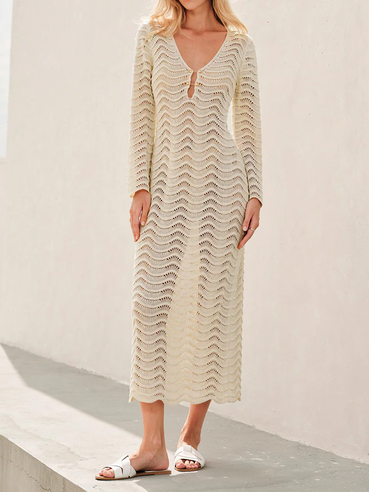Trumpet Sleeve Knit Beach Dress