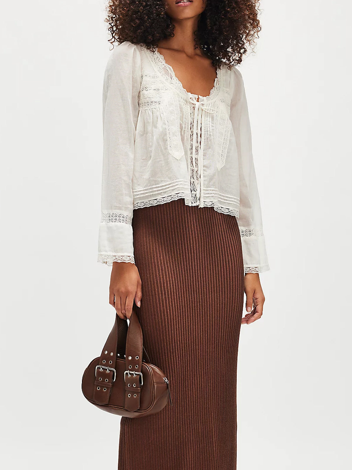 U-shaped Lace Collar Shirt