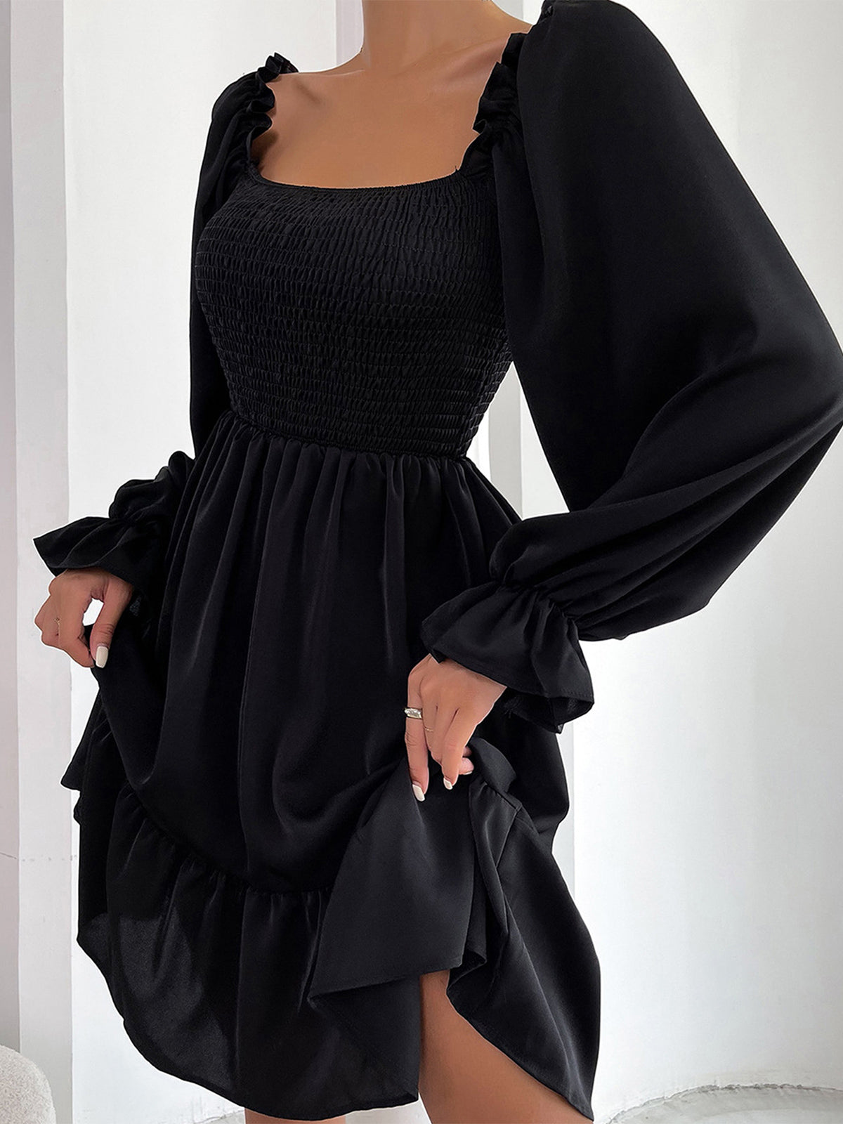 Smocked Ruffled Mini Dress