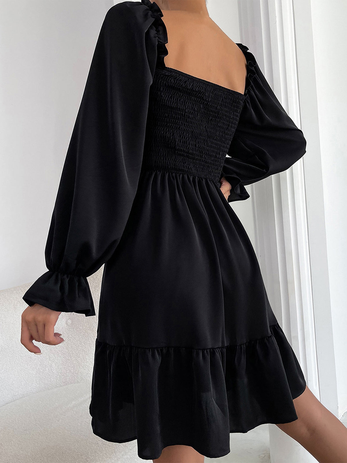 Smocked Ruffled Mini Dress