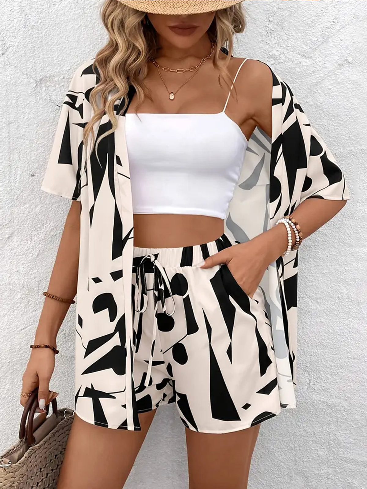 Tropical Print Shorts Suit