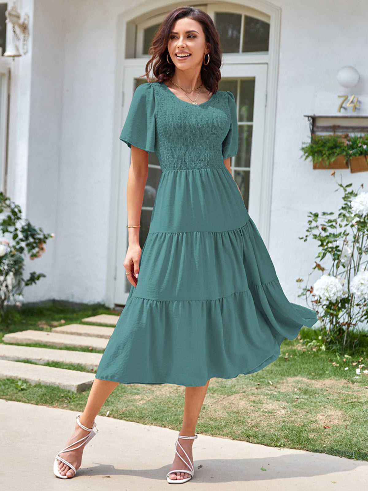 V Neck Pleated Layered Dress