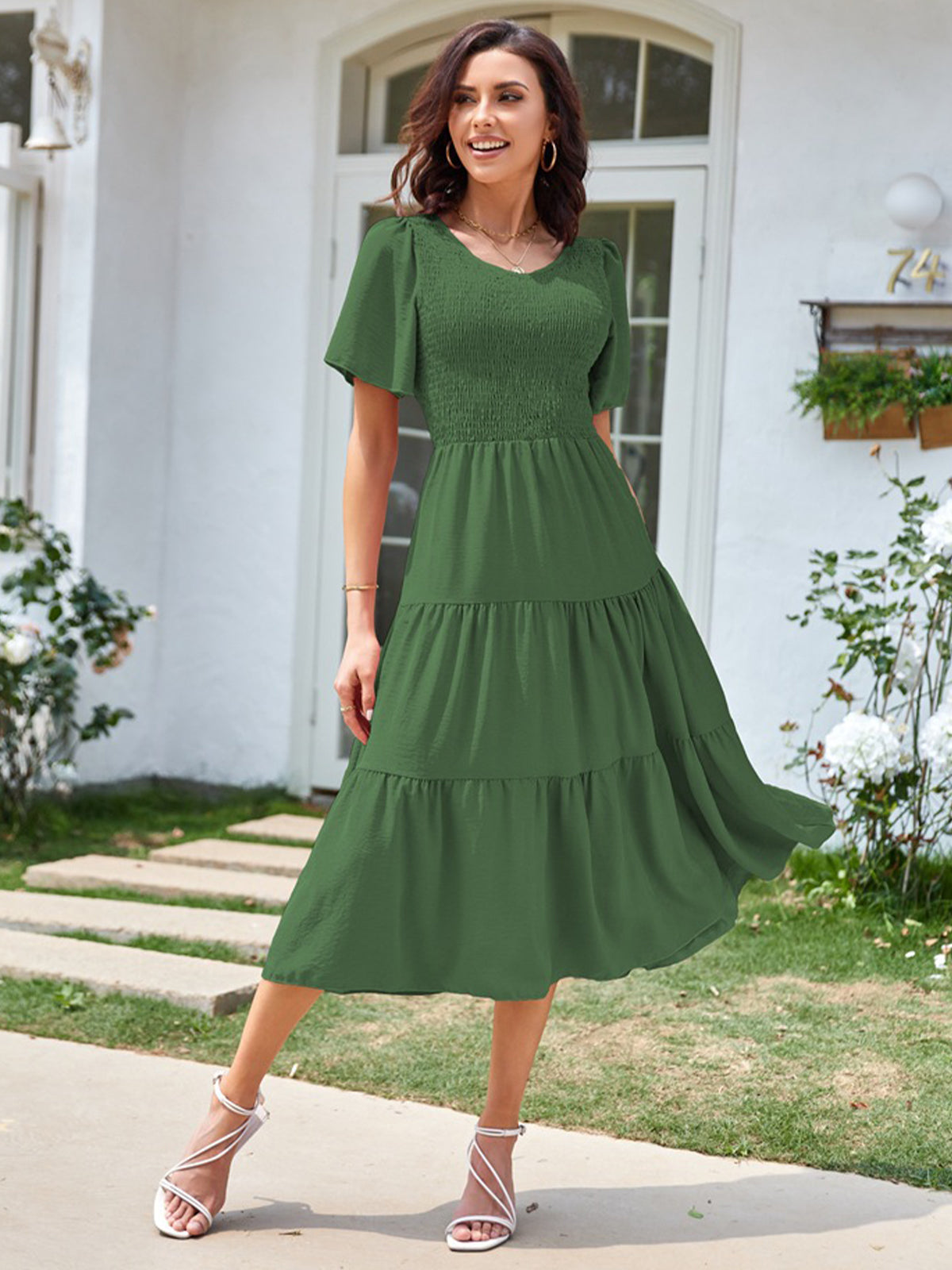 V Neck Pleated Layered Dress
