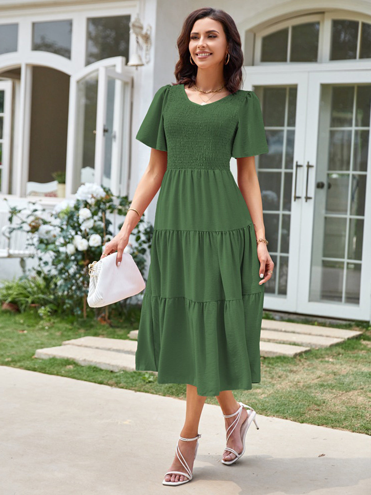 V Neck Pleated Layered Dress