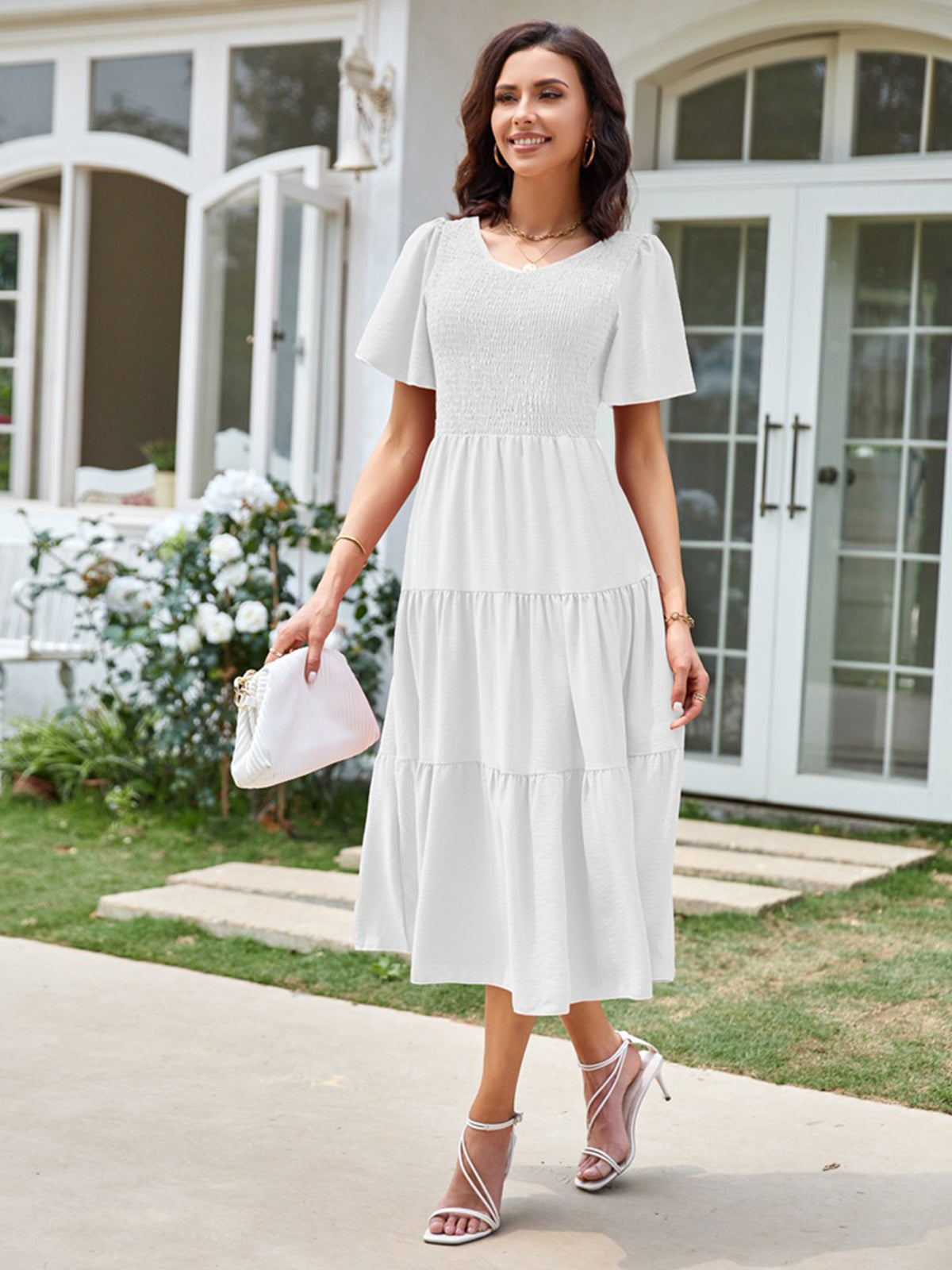 V Neck Pleated Layered Dress