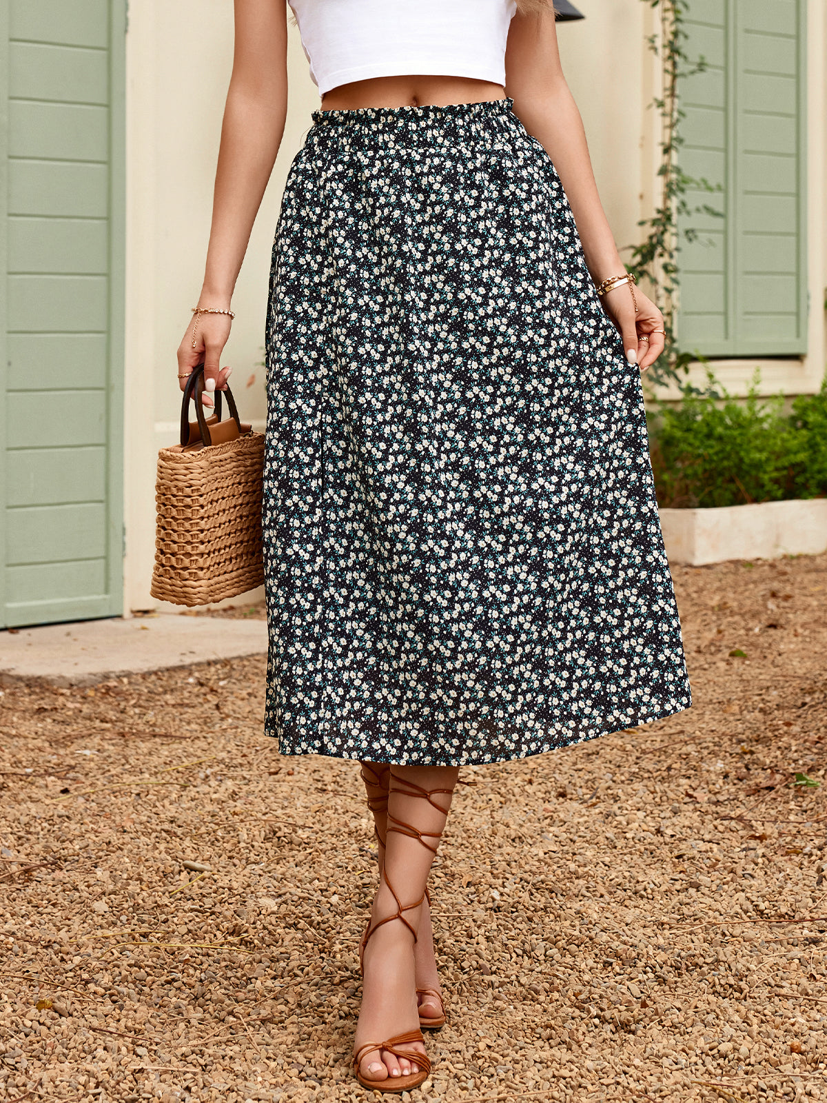 Floral Print A-Line Skirt