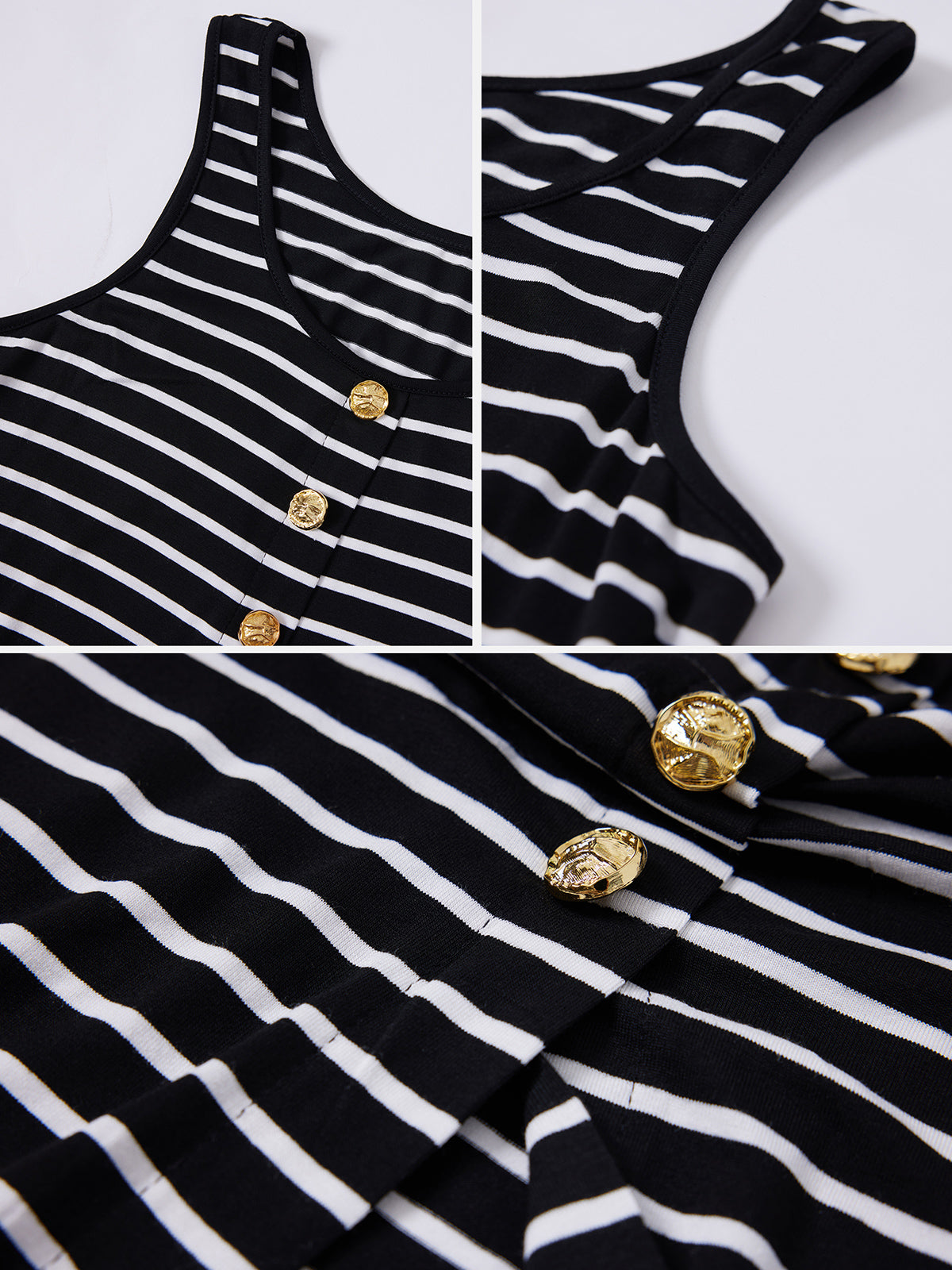 Striped Single Breasted Sleeveless Dress