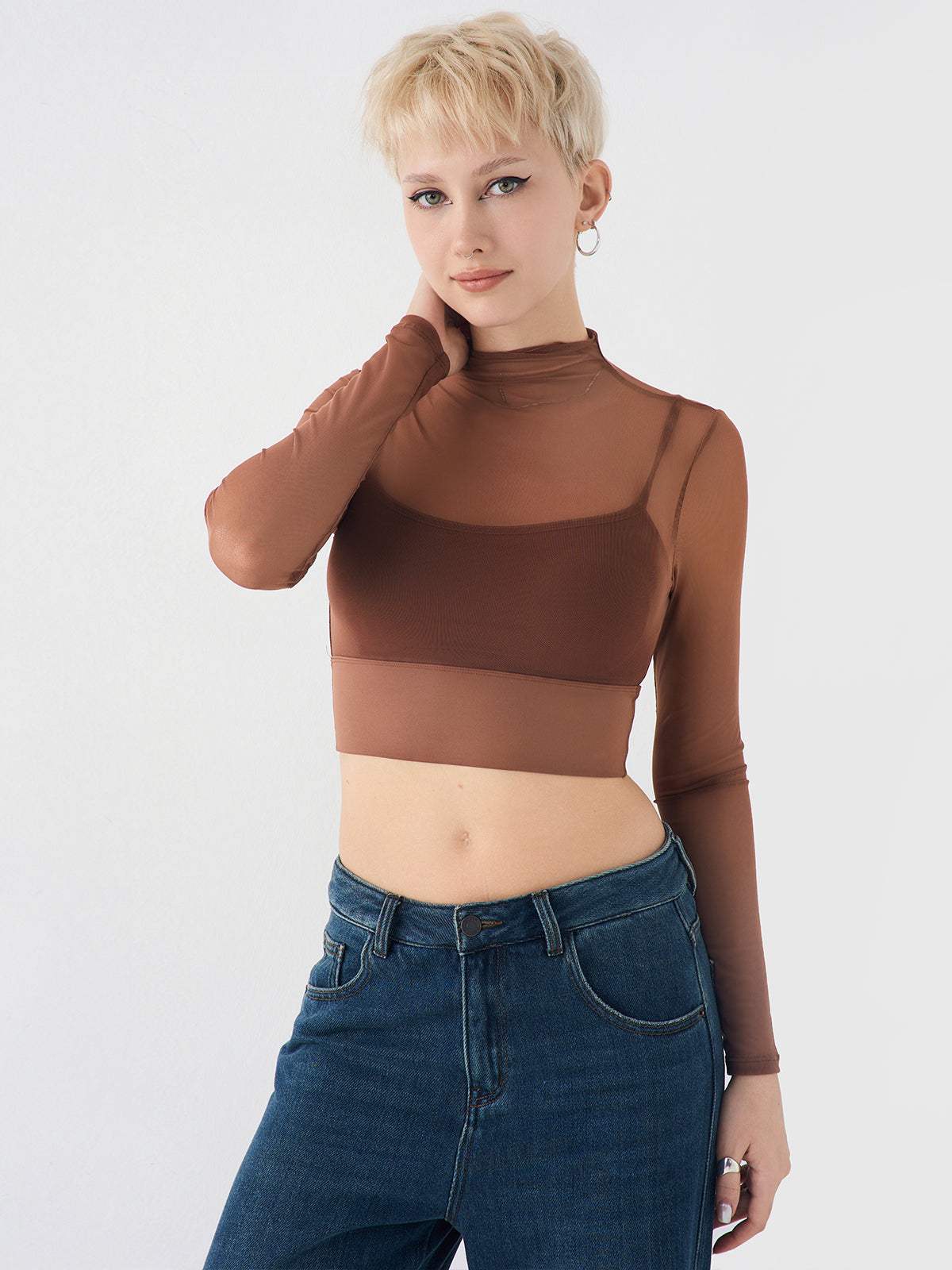 Mesh False Two Piece Top