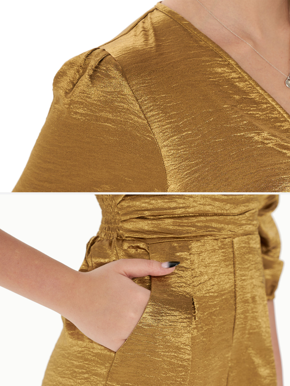 Solid V-Neck Pleat Jumpsuit