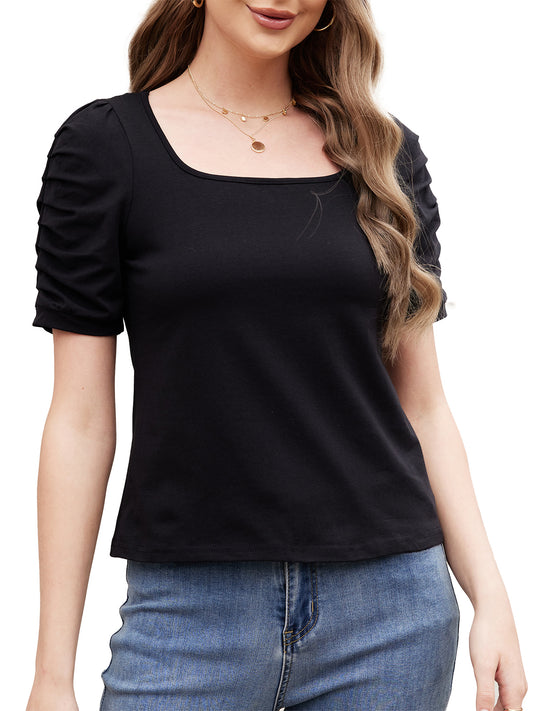 Large Neckline Bubble Sleeve Top