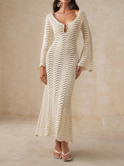 Trumpet Sleeve Knit Beach Dress