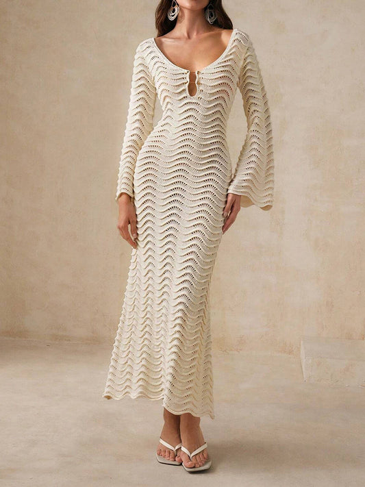 Trumpet Sleeve Knit Beach Dress