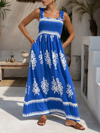Sleeveless Square Neck Floral Dress