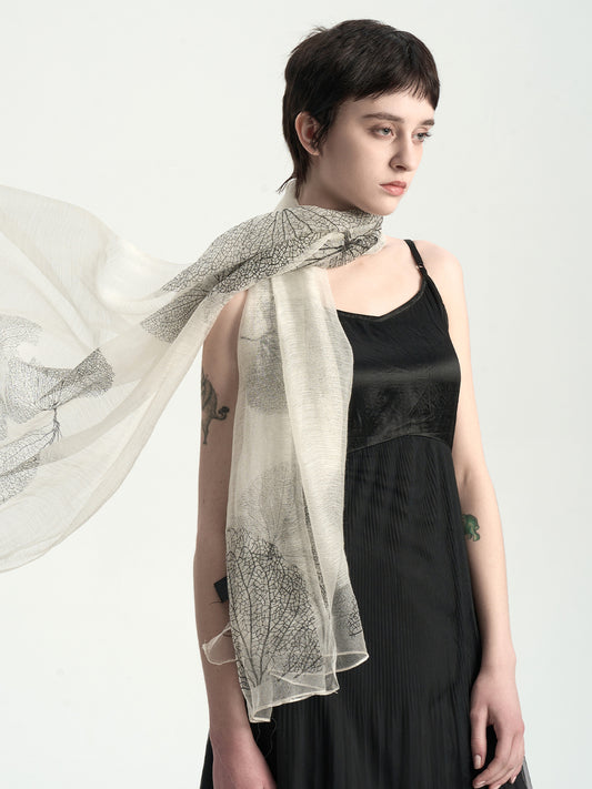 Plant Print Silk Wool Scarf