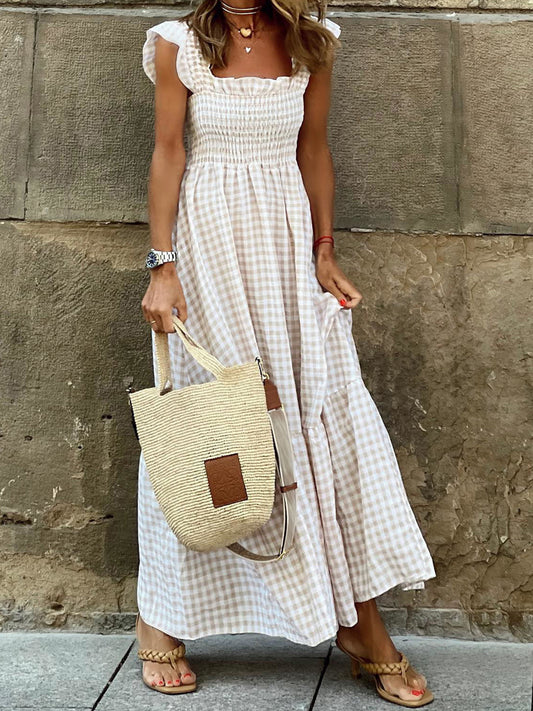 Plaid Elastic Flutter Dress
