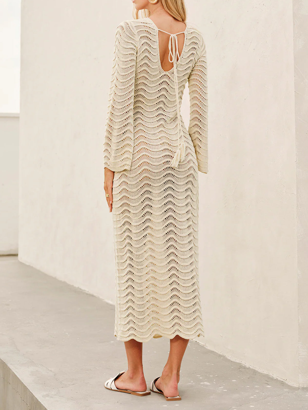 Trumpet Sleeve Knit Beach Dress
