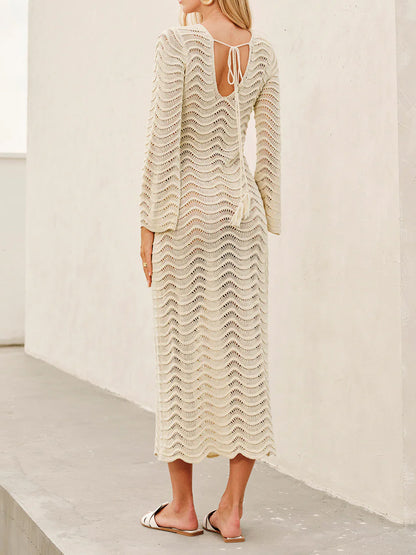 Trumpet Sleeve Knit Beach Dress