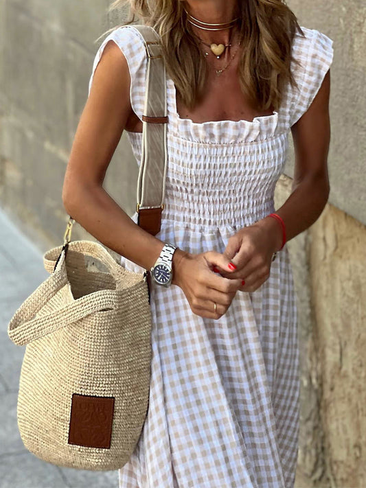 Plaid Elastic Flutter Dress