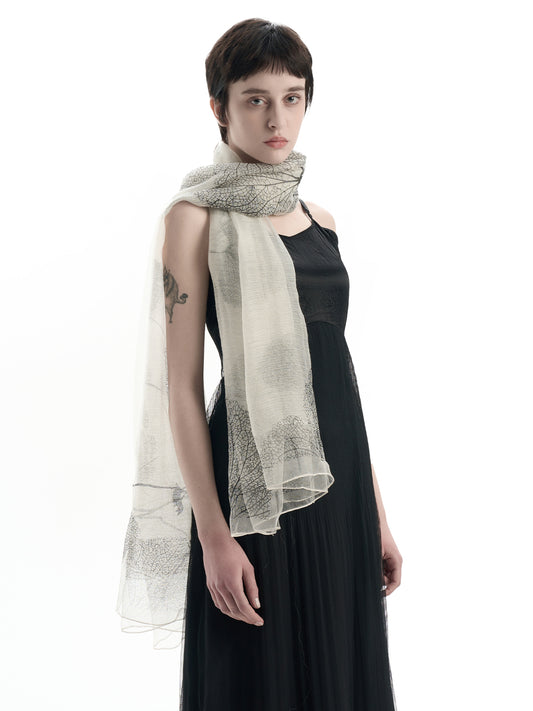 Plant Print Silk Wool Scarf