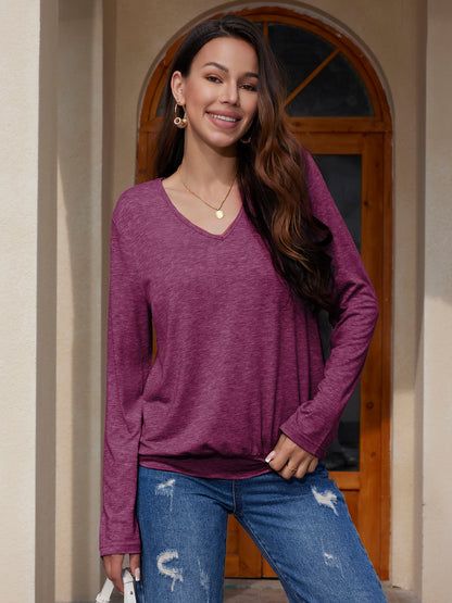 V-neck Solid Color T-shirt