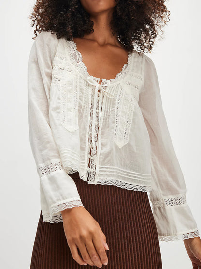 U-shaped Lace Collar Shirt