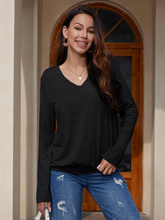 V-neck Solid Color T-shirt