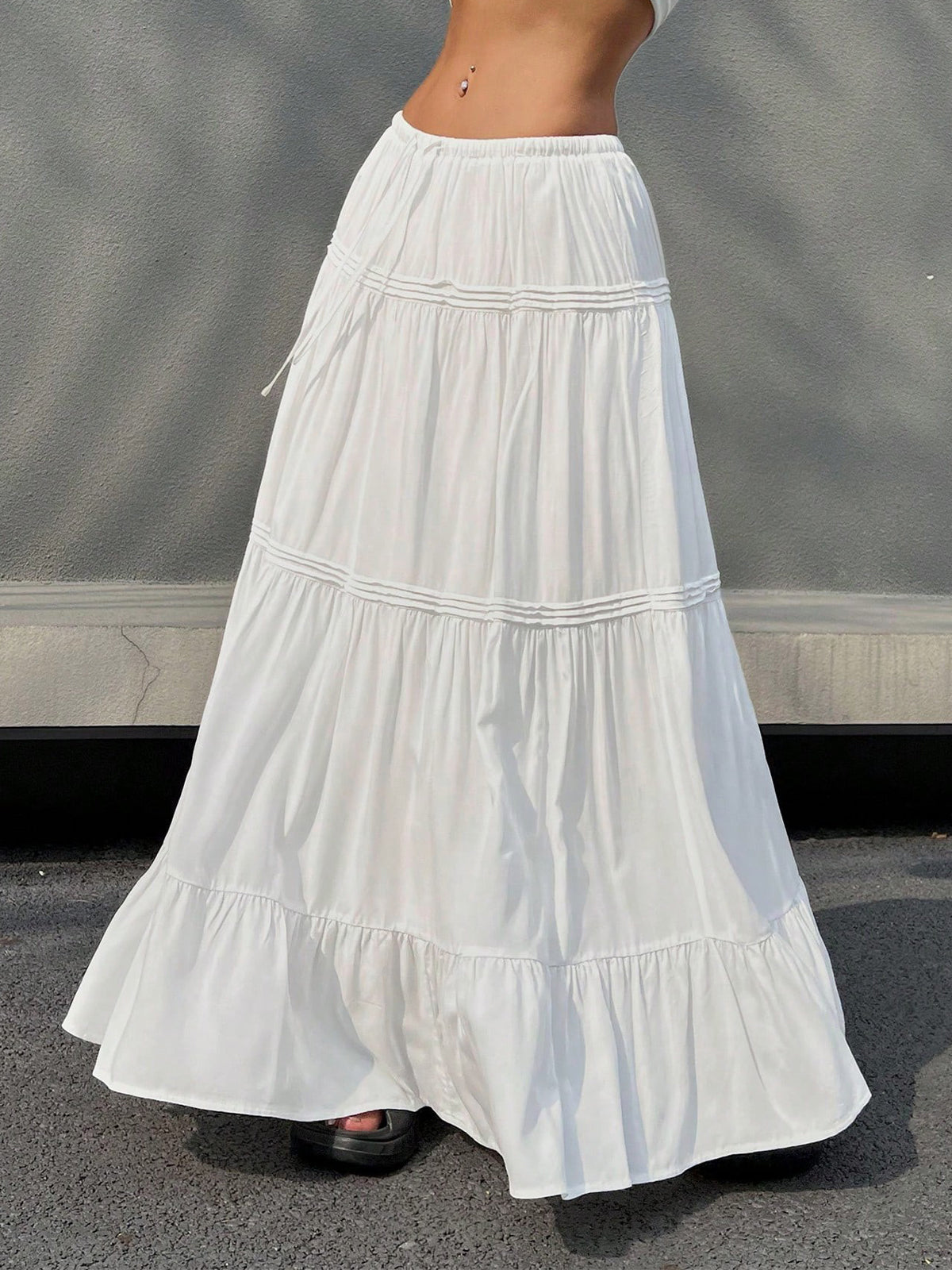 Elastic Waist Tiered Skirt