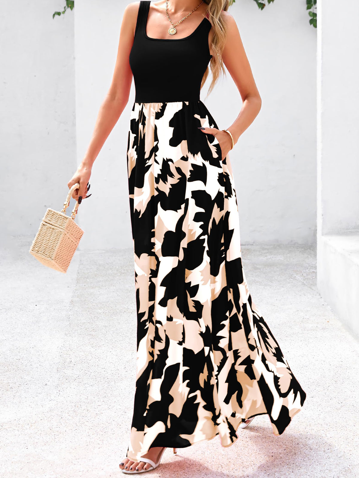 Square Neck Floral Tank Dress
