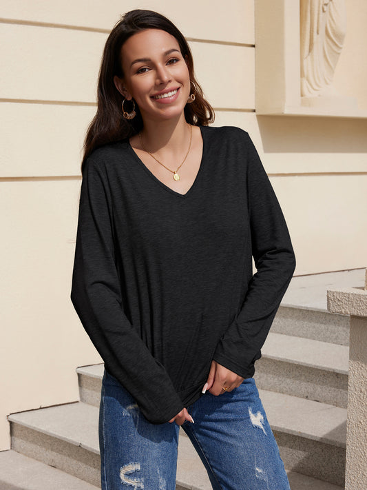 V-neck Solid Color T-shirt