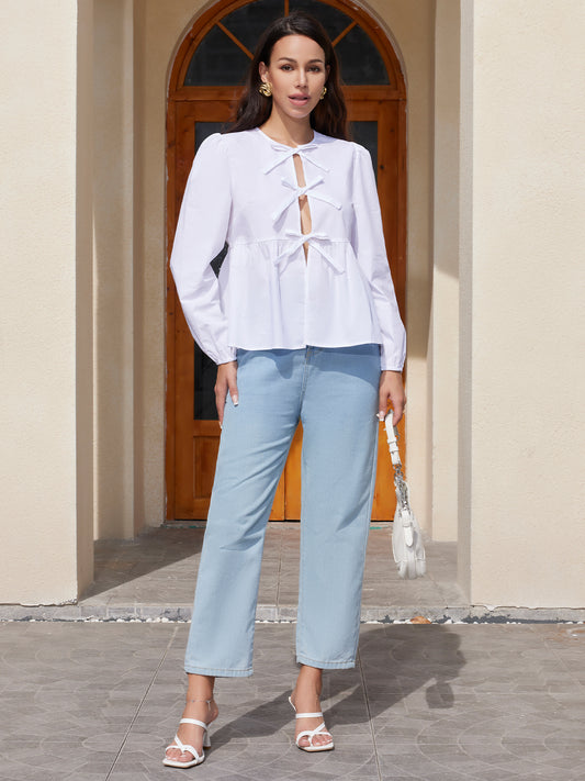 Bow Tie Front Closure Shirt