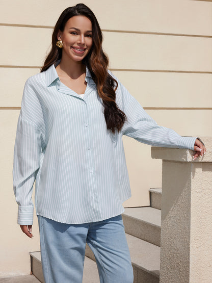 Stripe V Neck Button Down Shirts
