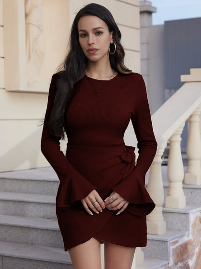Short Flared Long Sleeve Split Dress