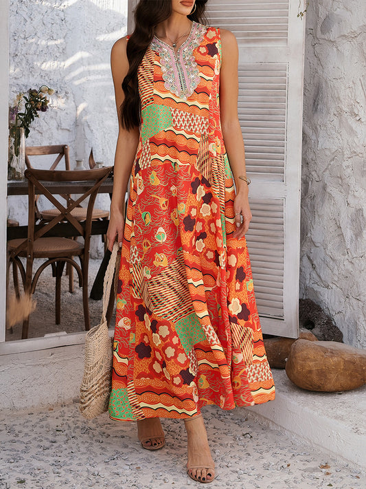 Bohemian Contrast Sleeveless Dress