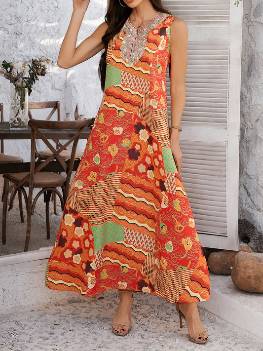 Bohemian Contrast Sleeveless Dress