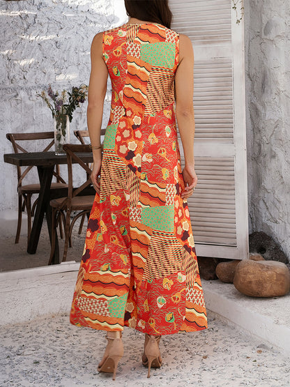 Bohemian Contrast Sleeveless Dress