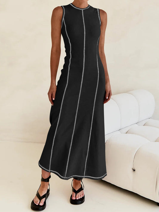 Contrast Piping Sleeveless Dress