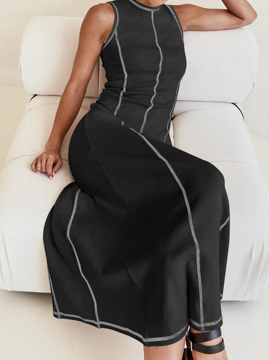Contrast Piping Sleeveless Dress