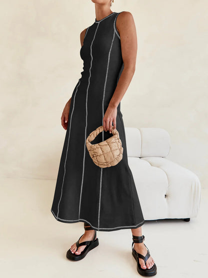 Contrast Piping Sleeveless Dress