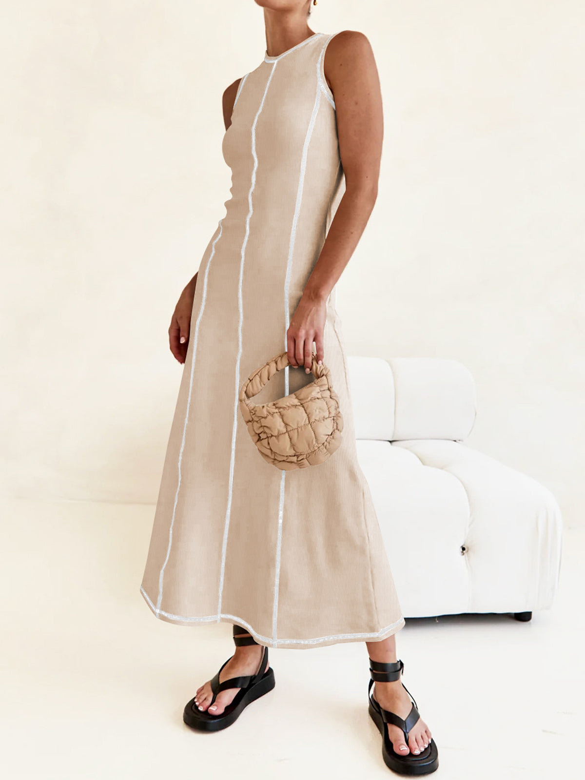 Contrast Piping Sleeveless Dress