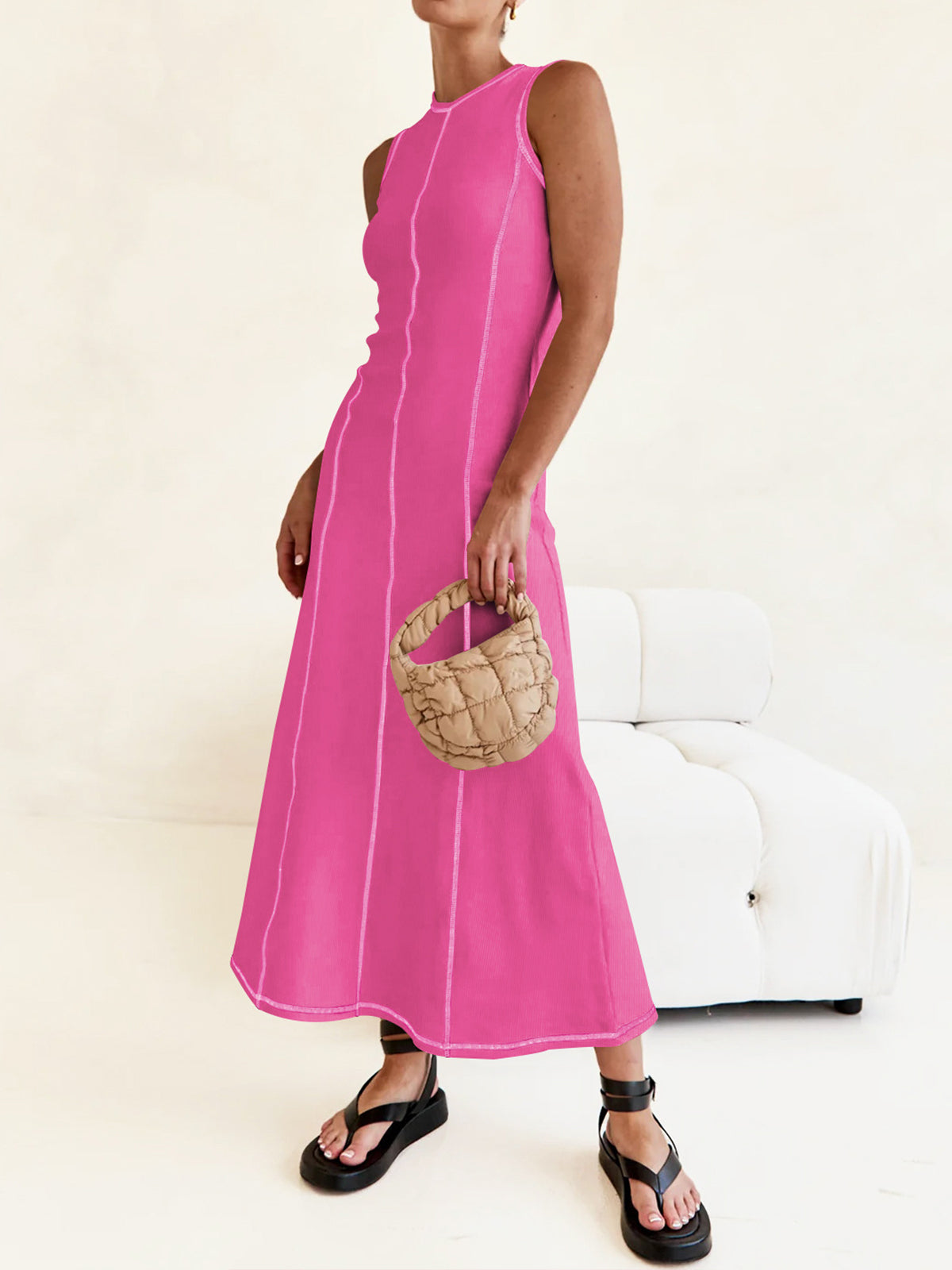Contrast Piping Sleeveless Dress