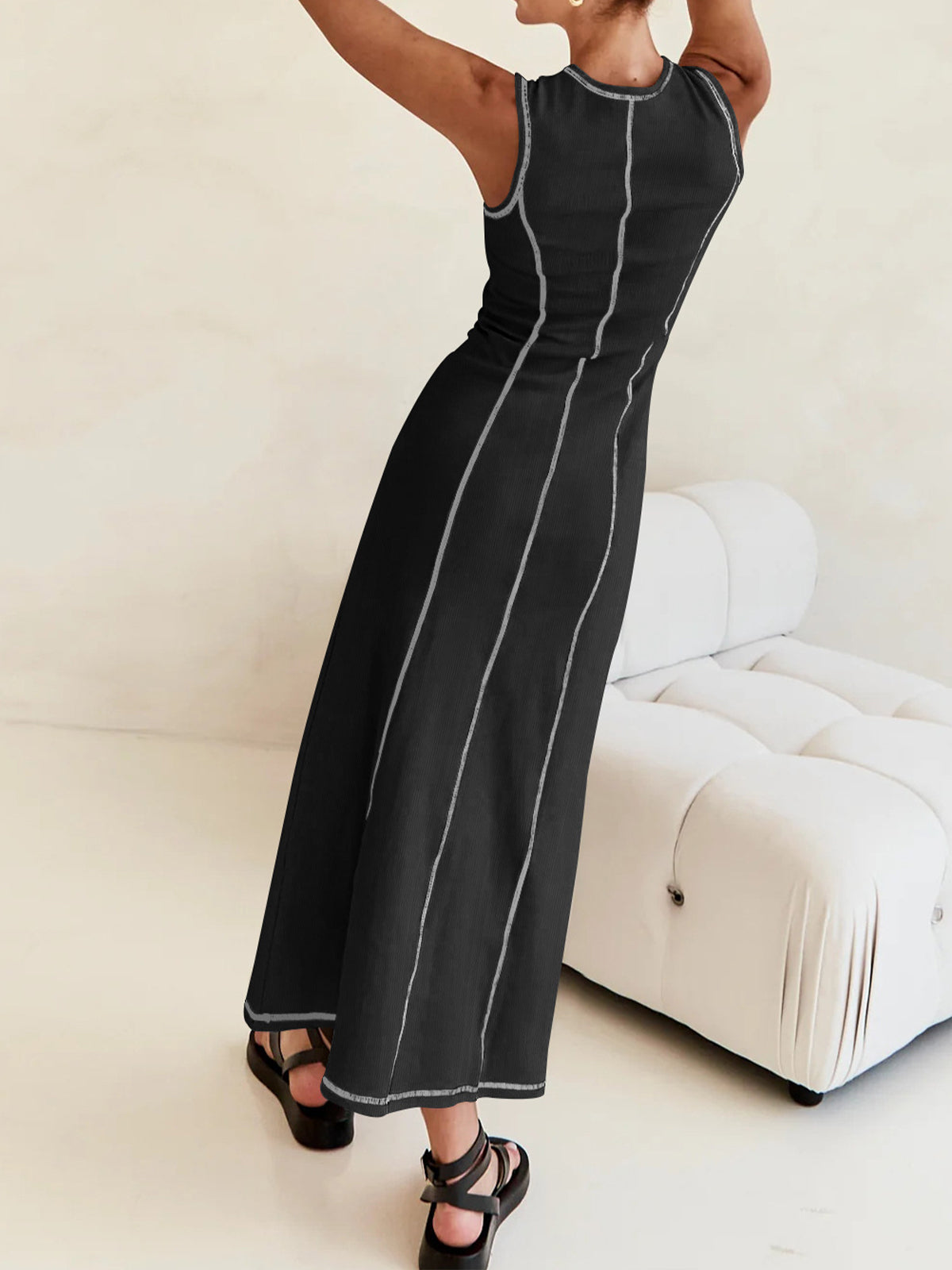 Contrast Piping Sleeveless Dress