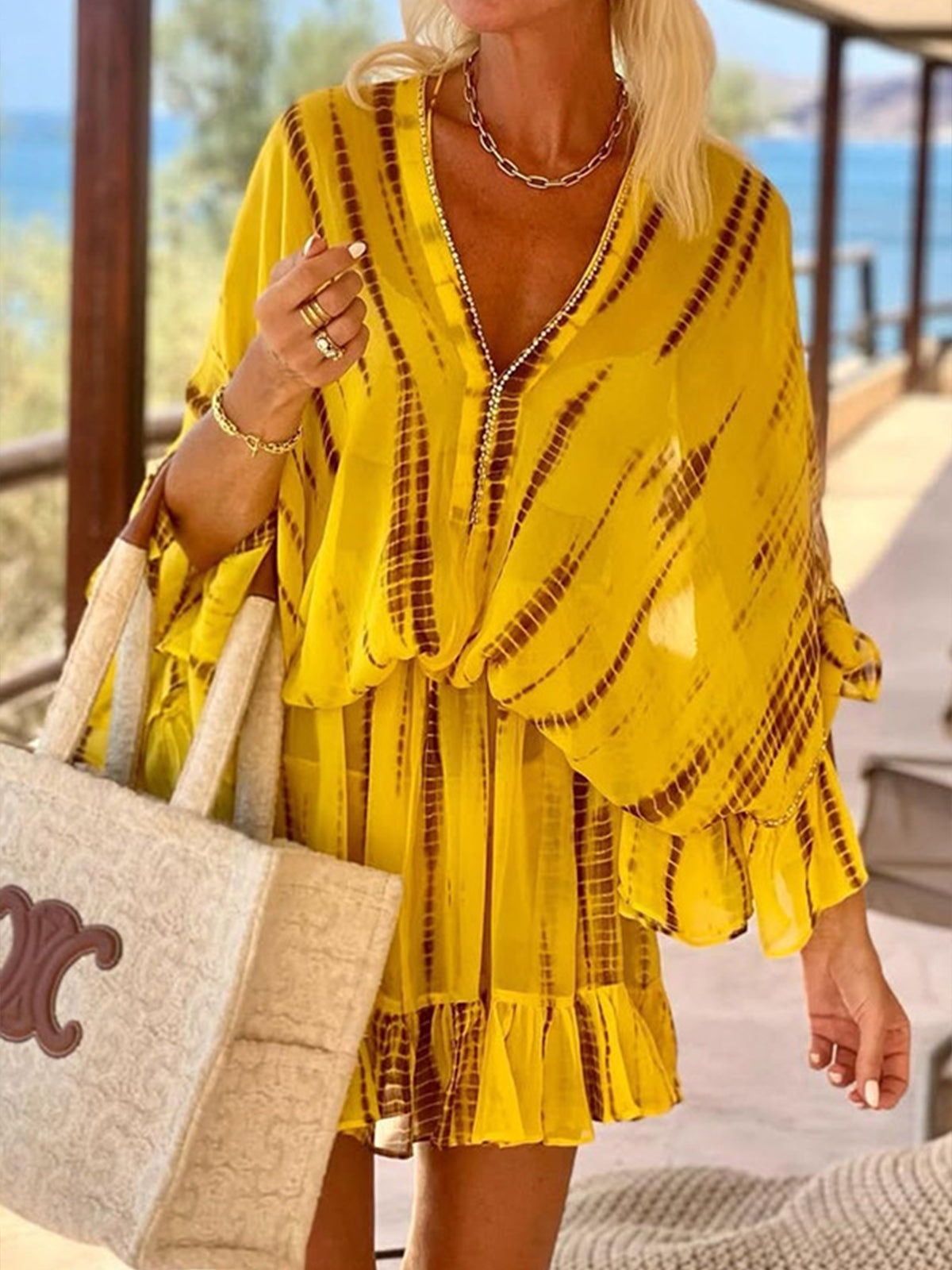 Batwing Sleeve Chiffon Dress