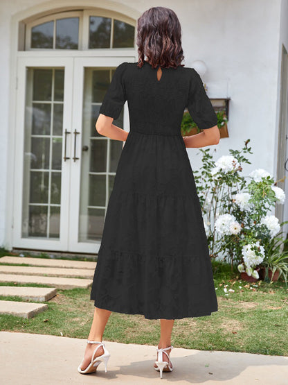 Round Neck Ruffled Bubble Sleeve Dress