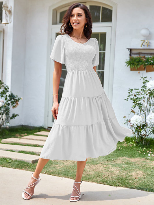 V Neck Pleated Layered Dress