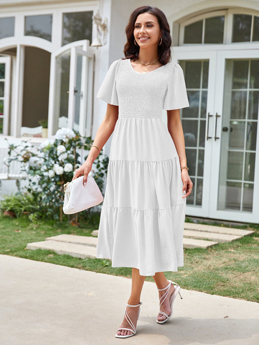 V Neck Pleated Layered Dress