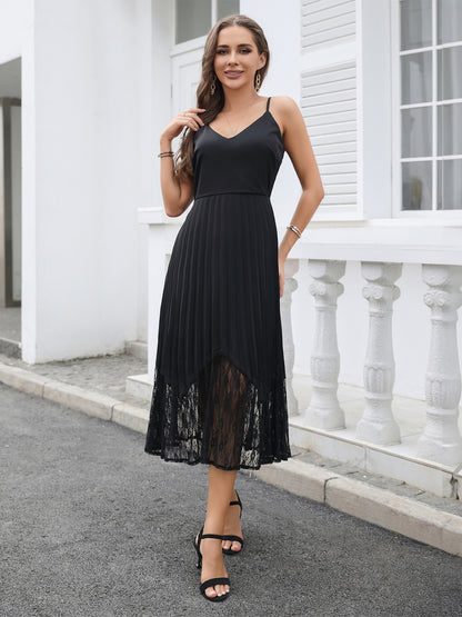 Lace Patchwork Pleated Dress