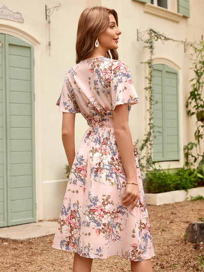 Floral Print V-Neck Midi Dress